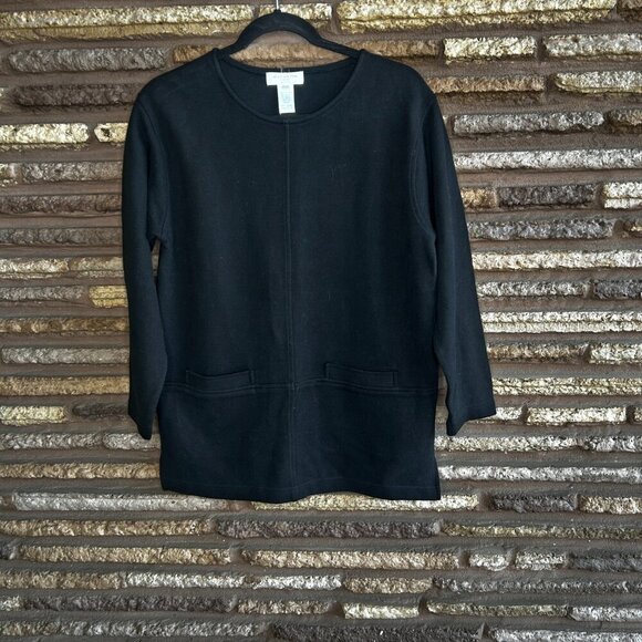 Jones New York Black 100% Cotton Tunic Sweater Slip Pockets NWT Size Petite P - Picture 7 of 7